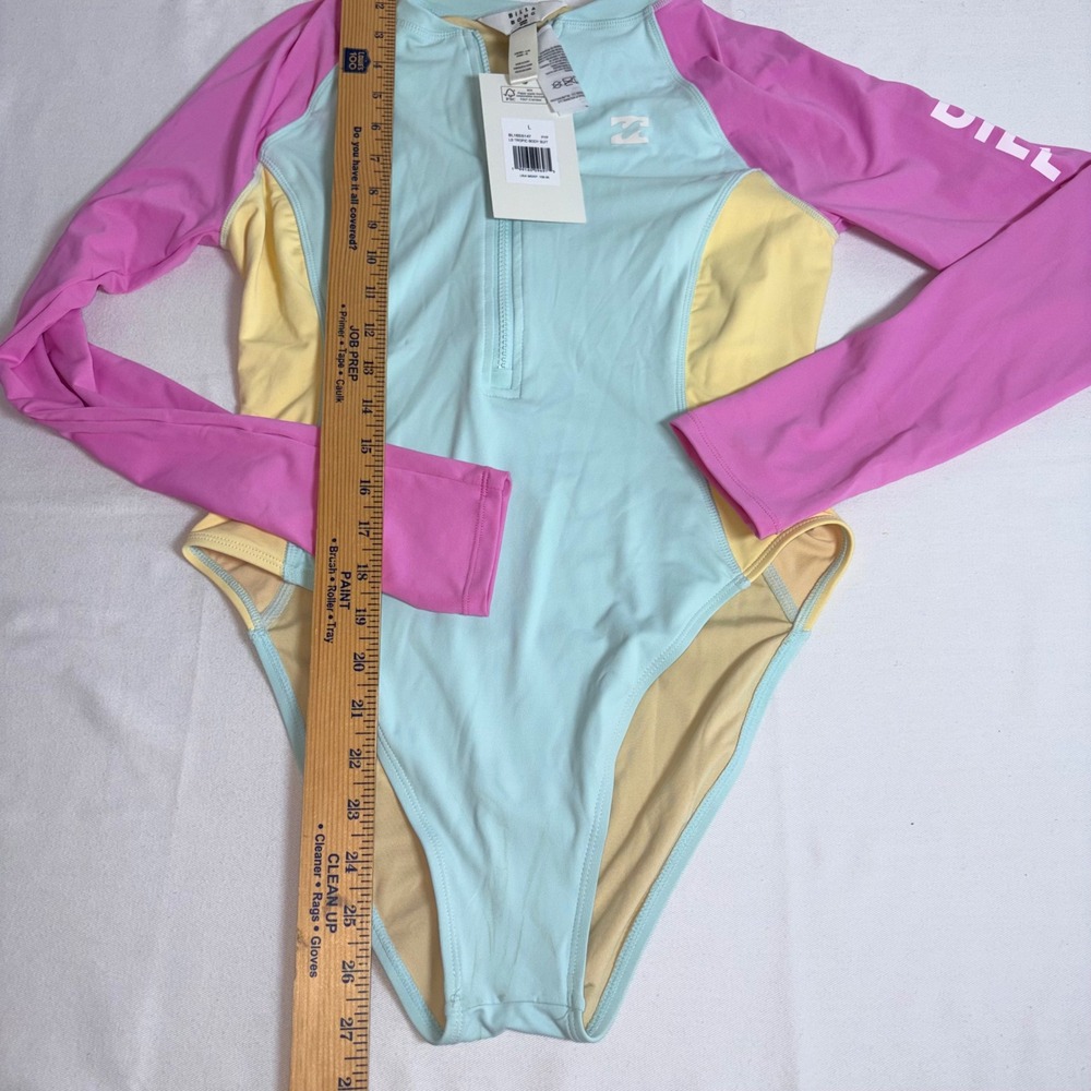 Billabong LS Tropic paddle suit Large Blue Pink Colorblock Long Sleeve Rashguard - Picture 7 of 9